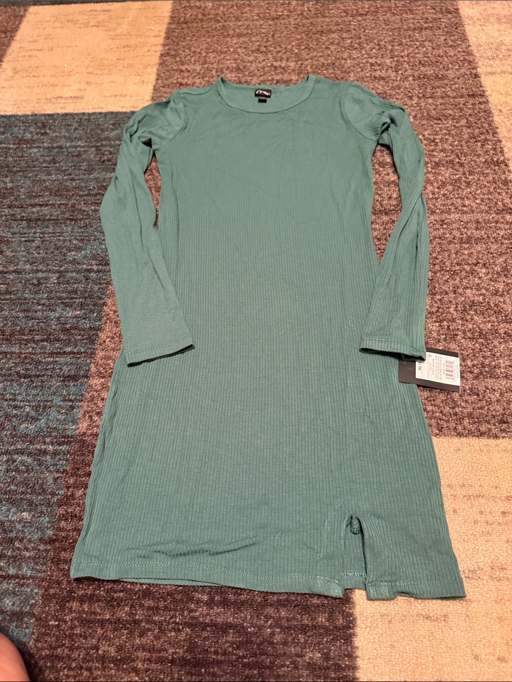 Art Class Ribbed Long Sleeve Green Knit Dress